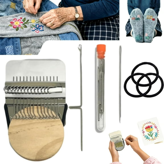 Patchmaker 2.0 Kit, Loom Knitting Kit, Patch Kit Weaving Loom, Mini Portable Patch Darning Loom Kit, Patchwork Weaving Tool Set for Quickly Sewing Repair, Loom Knitting Kit for Beginners(10 Needles)