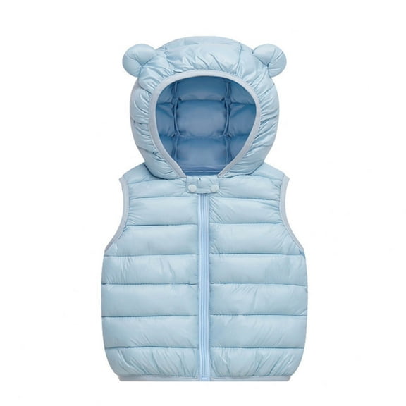 Huvoen Todder Kids Puffer Vests Lightweight Sleeveless Hooded Blouse Toddler Kids Baby Boys Girls Fashion Cute Solid Color Windproof Padded Clothes Jacket Hooded Coat Light Blue 18 Months