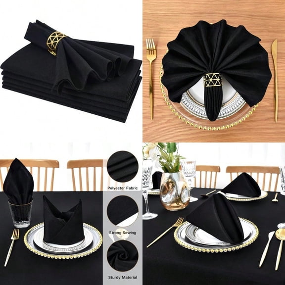 Cloth Napkins Set of 6 Washable Dinner Napkins Square 18X18 Inch Black Reusable Table Napkin with Hemmed Edges for Hotel Restaurant Wedding Party Banquet Event