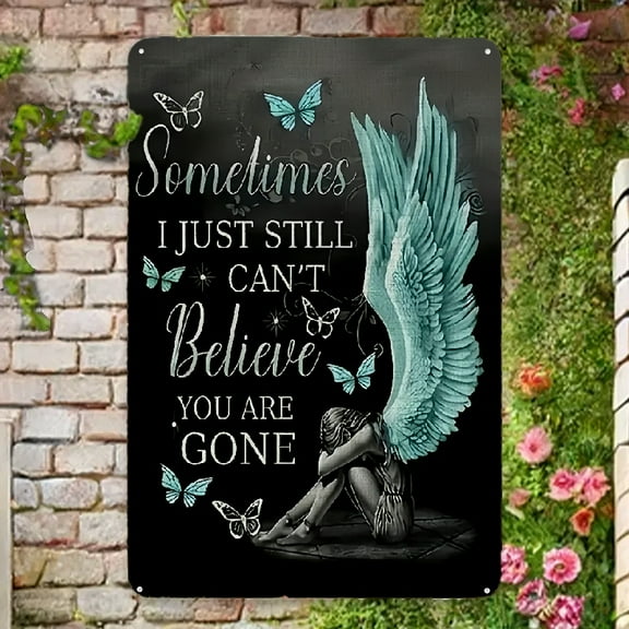 1pc, Can't Believe YOU ARE GONE Butterfly Angel Memorial Sign, Commemorate Loved Ones Metal Sign, Funeral Sign For Outdoor Yard Home Cemetery Decorations For Grave Metal Sign 12x8inch Metal plaque