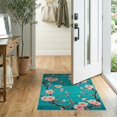 thumbnail image 2 of ODIKA 2'x3' Non Slip Cherry Blossom with Artistic Teal and Pink Flower Branch Motif Washable Doormat Non-Slip, Low Pile for Entryway, Kitchen, Laundry Room, 2 of 7