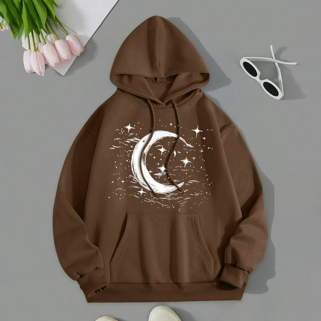 TINZ Sweat à Capuche Décontracté Automne/hiver pour Femmes, Imprimé Lune, Sport, 3TG
