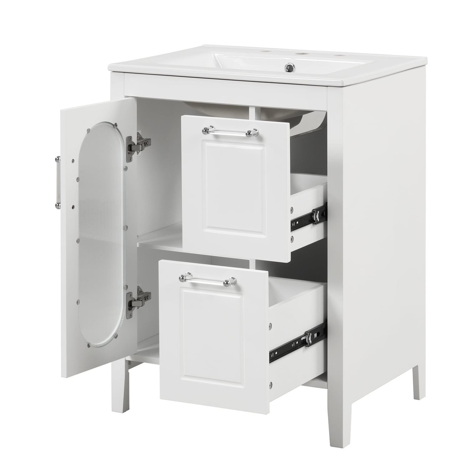 Harper & Bright Designs 24" Bathroom Vanity with Sink, Bathroom Vanity Cabinet with Storage Drawers and Glass Door, Adjustable Shelf, Solid Wood and MDF