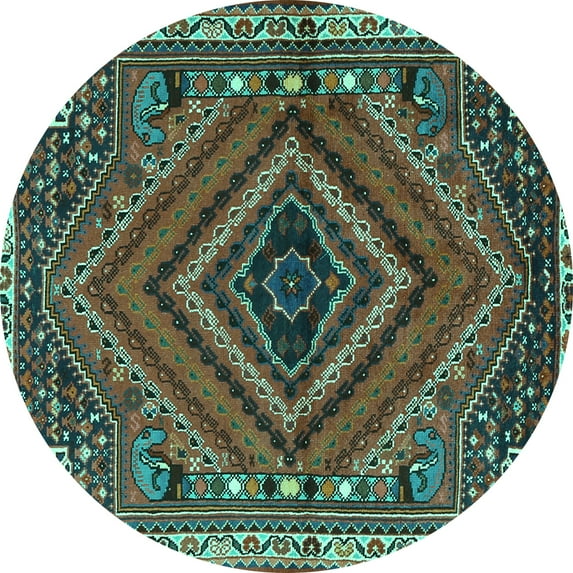 Ahgly Company Indoor Round Persian Turquoise Blue Traditional Area Rugs, 6' Round