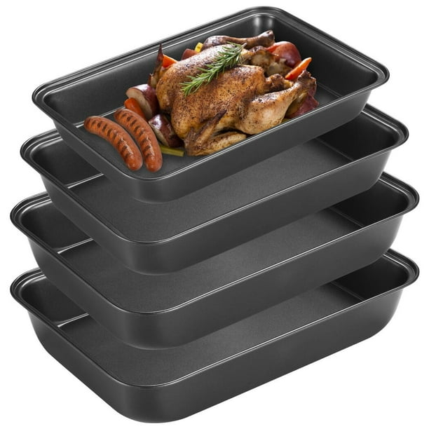 Bandeja para horno antiadherente de 4 piezas, bandejas para hornear de acero al carbono, juego de bandejas para horno profundas, latas para asar, bandeja rectangular para hornear galletas, bandejas pa
