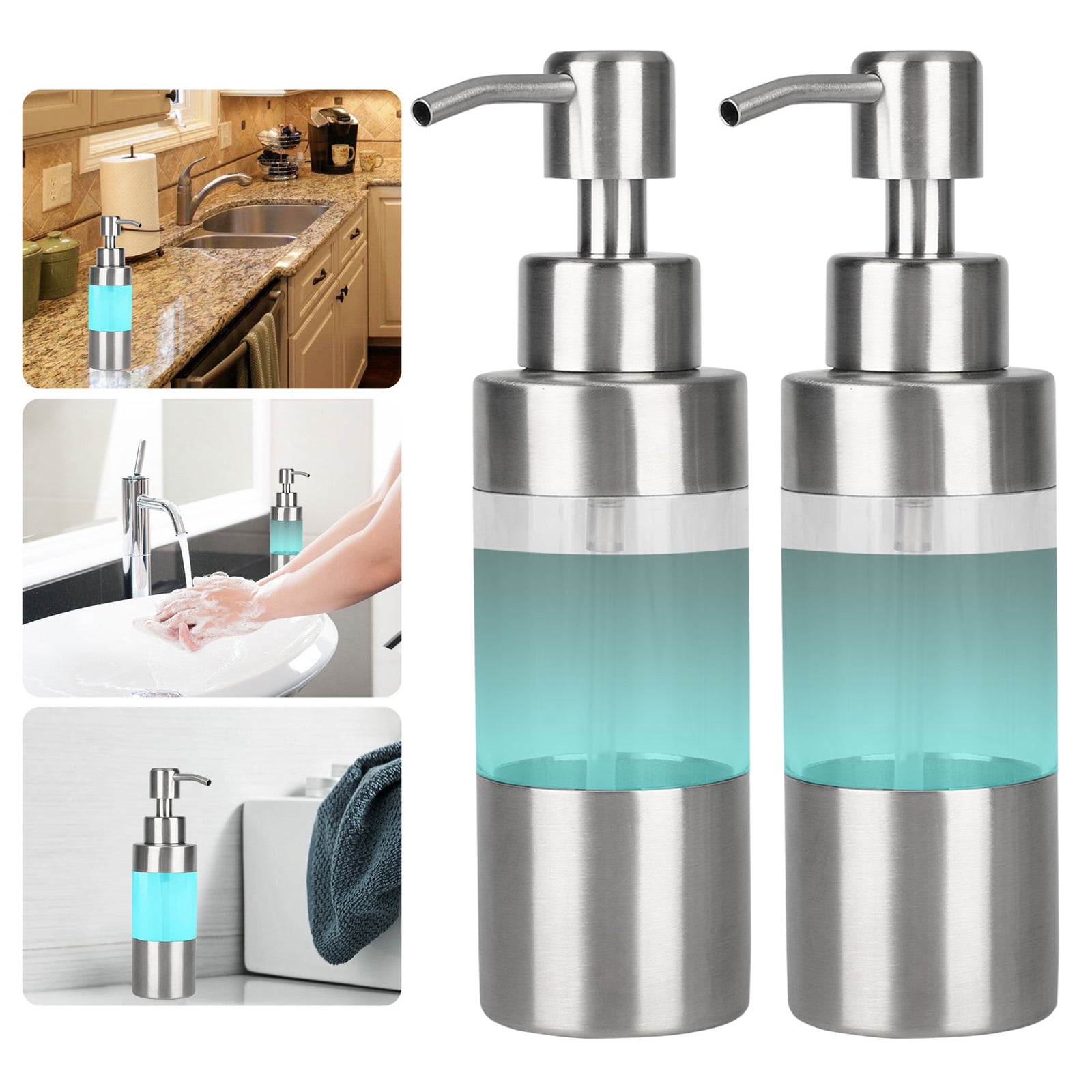 2pcs Large Stainless Steel Countertop Soap Dispenser Rust And Leak