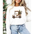 thumbnail image 3 of Ink-Printed Image NOT a Yarn Patch - Christmas Golf Cart Sweatshirt for Women Festive Sweater White Sweatshirt Adult Small, 3 of 5