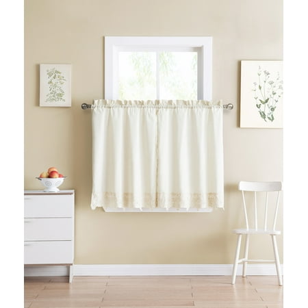 Ivory Shabby Chic Easel Shabby Chic Ivory 2 Piece Window Curtain Cafe Tier Set with Floral Doily Die Cut Out Design, Two Tiers 24 IN Long, 100% CottonIvory ()