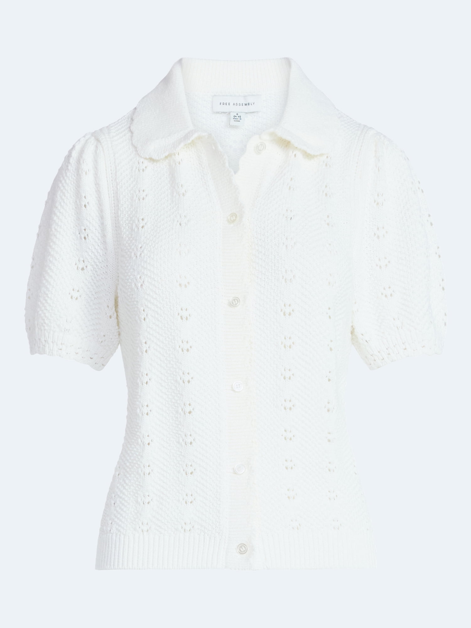 Free Assembly Women's and Women's Plus Cotton Pointelle Cardigan Sweater with Short Sleeves, Lightweight, Sizes XS-4X