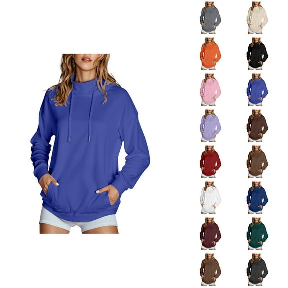 Zip Up Hoodie Women Oversized Womens Hoodies Casual Sweatshirt for Women 2025 Women's Solid Color High Collar Hoodie With Side Pockets Non Velvet