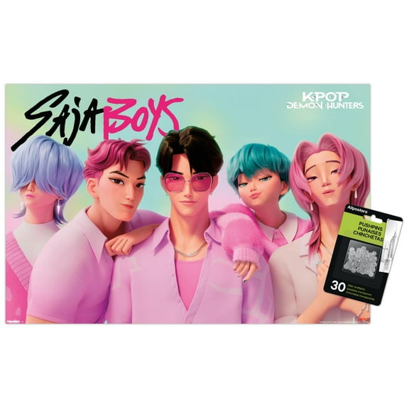 Netflix KPop Demon Hunters (2025) - Saja Boys Wall Poster with Push Pins, 14.725" x 22.375"