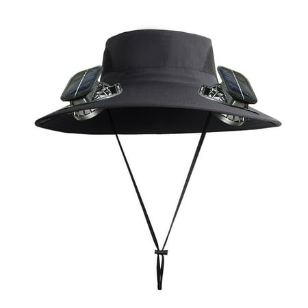Leadrop Men Fisherman Hat with Solar Fan Wide Brim Sun Hat Windproof Design Fishing Camping Hiking Solar Powered Fan Hat with 2 Fans