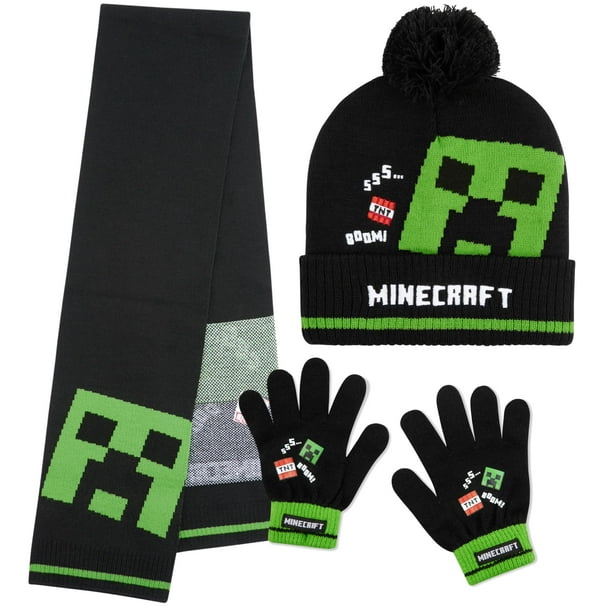 Set de accesorios de invierno para niños de Minecraft: gorro, guantes, bufanda