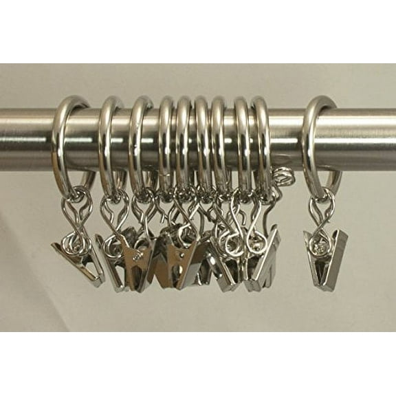 Urbanest Set of 40 1-inch Metal Curtain Rings with Clips and Eyelets, Fits Up To 3/4 Inch Rod, Brushed Steel