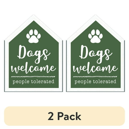 (2 pack) Dogs Welcome House-Shaped Framed Wall Plaque Art - 7.5" x 5.5"