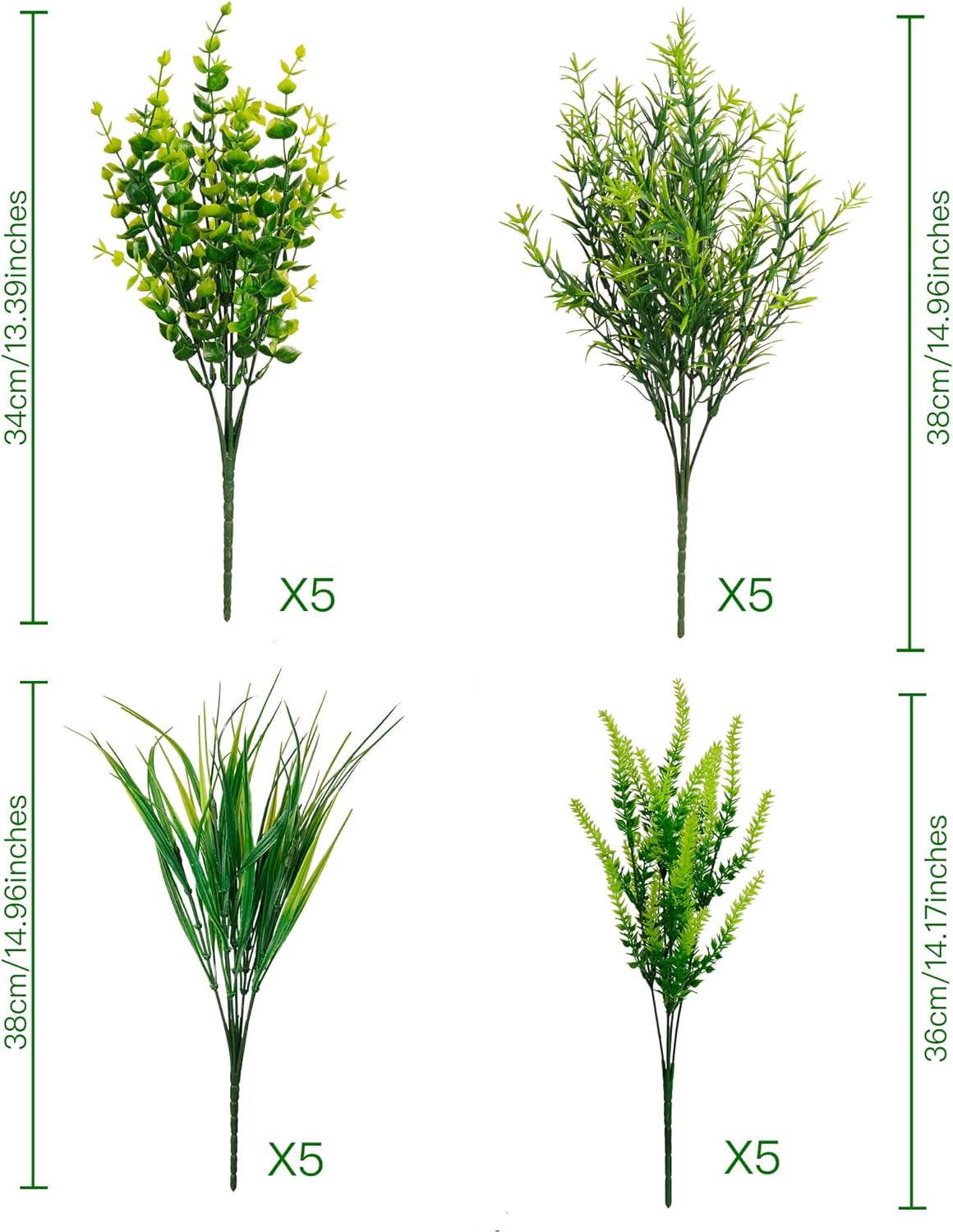 20 Pcs Ferns Artificial Plants Outdoor Fake Boston Fern Bushes Large Bundle Faux Fern Stems UV Resistant Plastic Flowers for Outside Planter Front Porch Garden Ground Greenery Décor