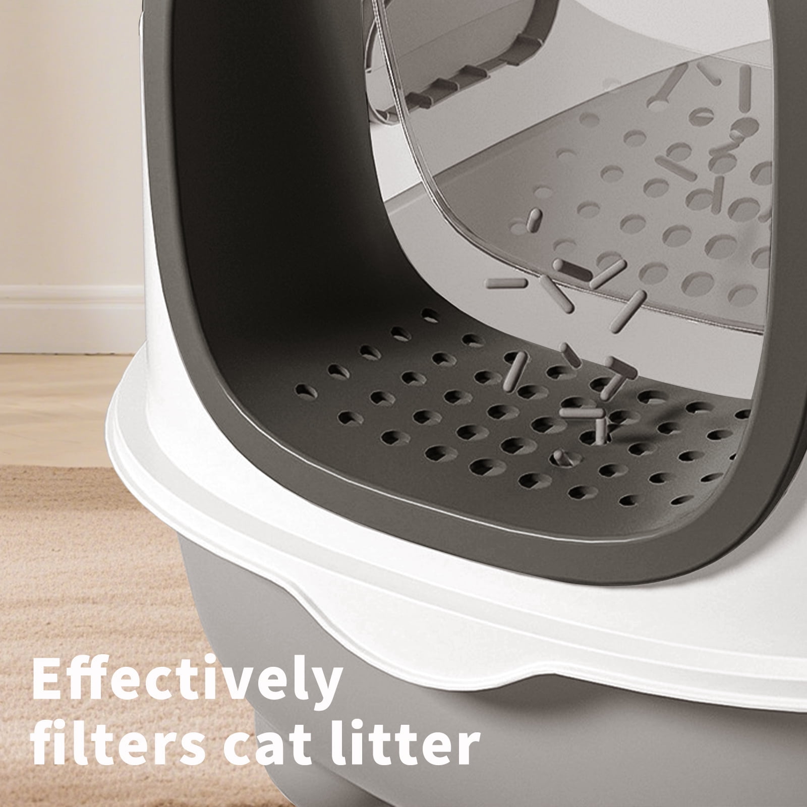 Open Top Transparent Cat Litter Box, Large Capacity Easy Access Kitty Litter Pan with Litter Scoop, Modern Stylish Ventilated Pet Toilet Durable Safe for Indoor Cats
