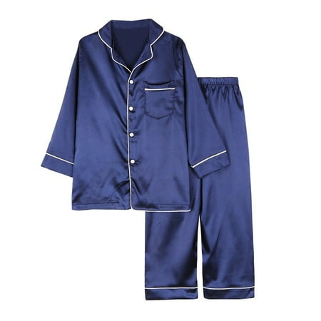 

Oaktree---Pajamas Kid Unisex Pjs Set Silk Pajamas Set Satin Long Sleeve 2 Piece Clasic Sleepwear for 2-12 Years Todder