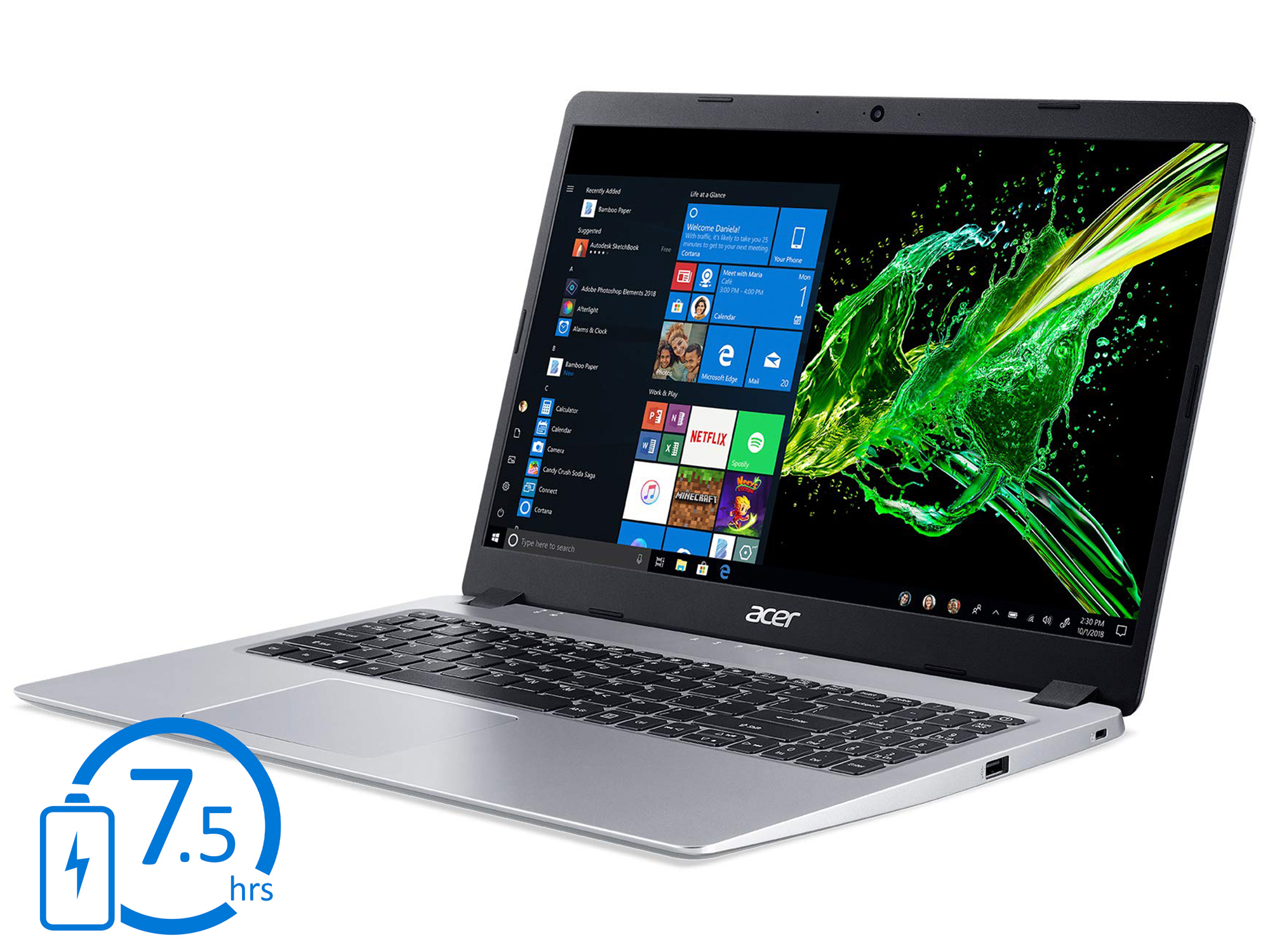 Acer Aspire 5 Slim Laptop, 15.6" Full HD IPS Display, AMD Ryzen 3 3200U, Vega 3 Graphics, 4GB DDR4, 128GB SSD, Backlit Keyboard, Windows 10 in S Mode, A515-43-R19L - image 4 of 7