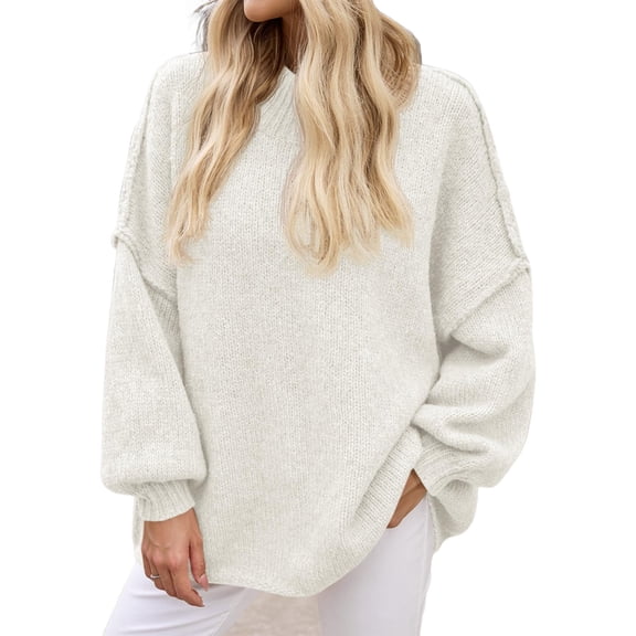 Autumn Winter Women's Long Sleeved Elegant High Neck Round Neck Bat Oversized Sweater Autumn Ribbed Knit Casual Jacket Tops
