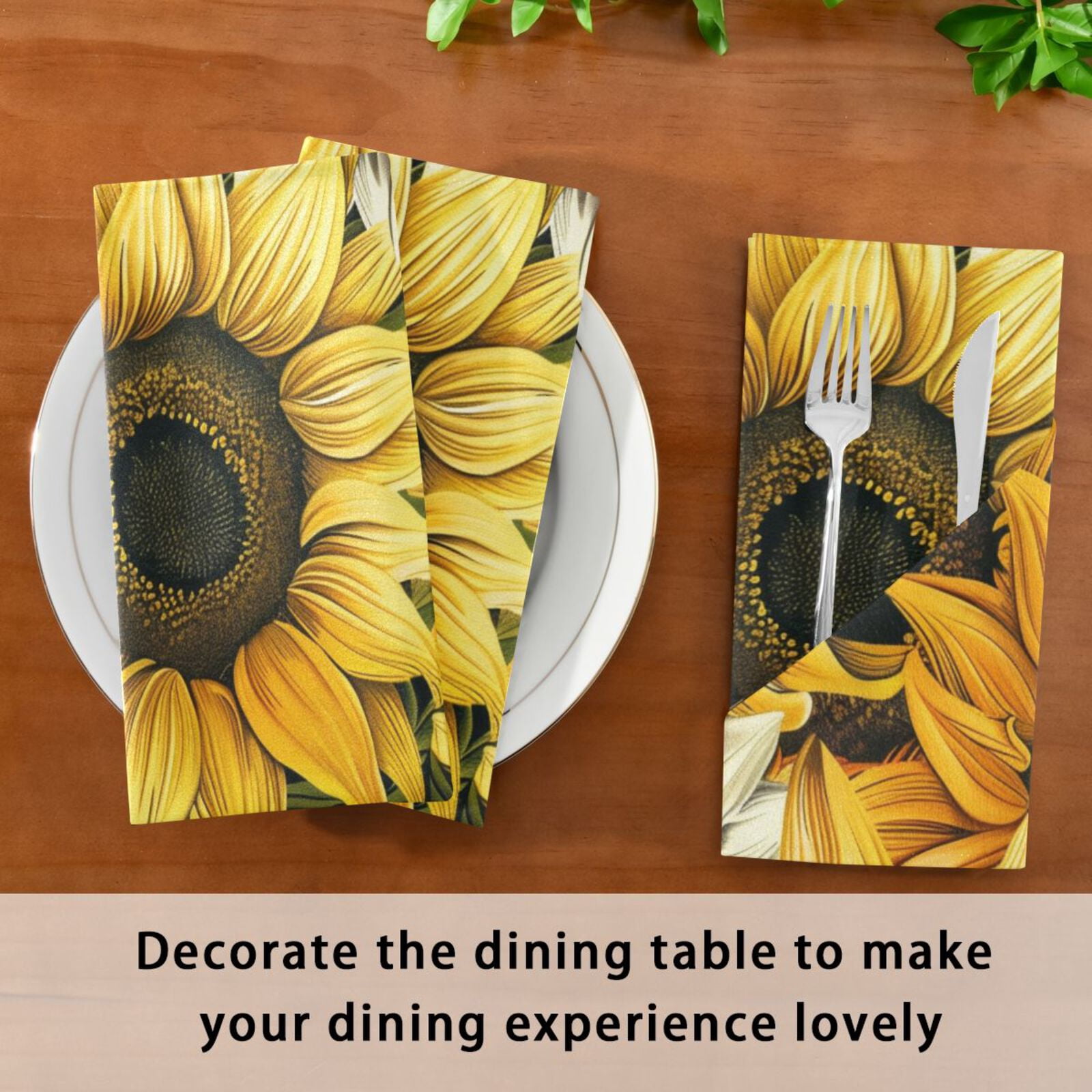 JSTEL Sunflower Vintage Yellow & White Cloth Napkins Set of 6, 20x20 Inch Washable and Reusable Napkin for Decoupage Dinner Party Everyday Use