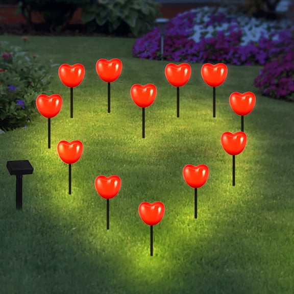 Valentines Day Decorations Outdoor Valentine's Day lights for Outside Solar Pathway Red Heart Lights Waterproof Solar Powered for Yard Pathway Flowerbed Planter Balcony Patio Garden Decor