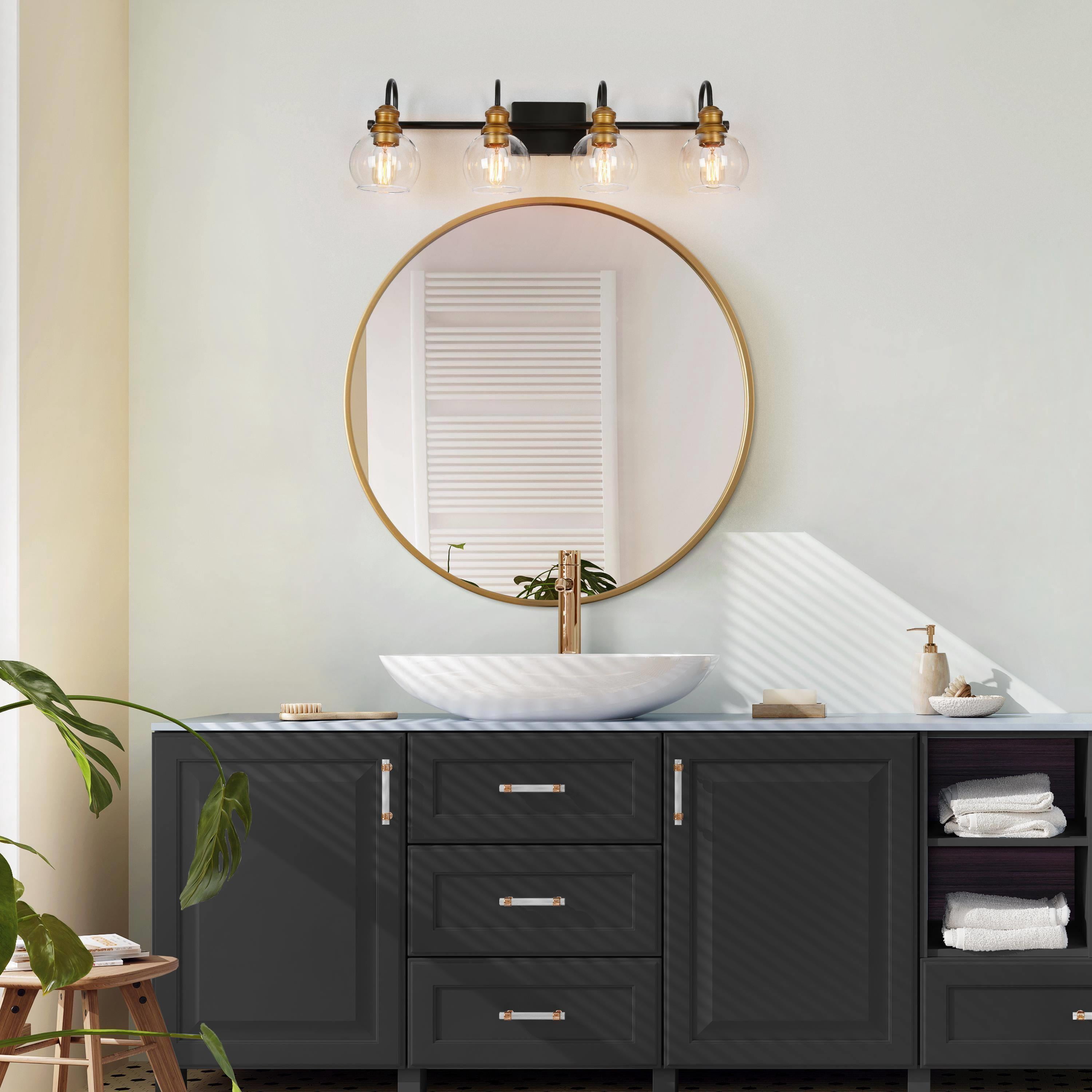 LNC 4-Light Modern/Farmhouse Matte Black and Gold And Globe Clear Glass LED Vanity Light For Bathroom