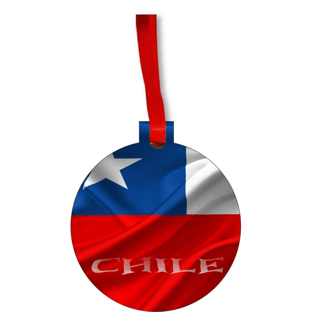 Flag Chile Waving Chilean Flag Round Shaped Flat Hardboard Christmas