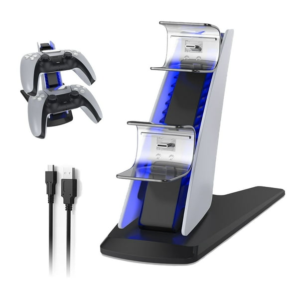 2 Tier Playstation5 Charging Station with Blue LED Light, Fast Dual Controller Charger Dock for PS5, Compact & Sleek Design Charging Stand