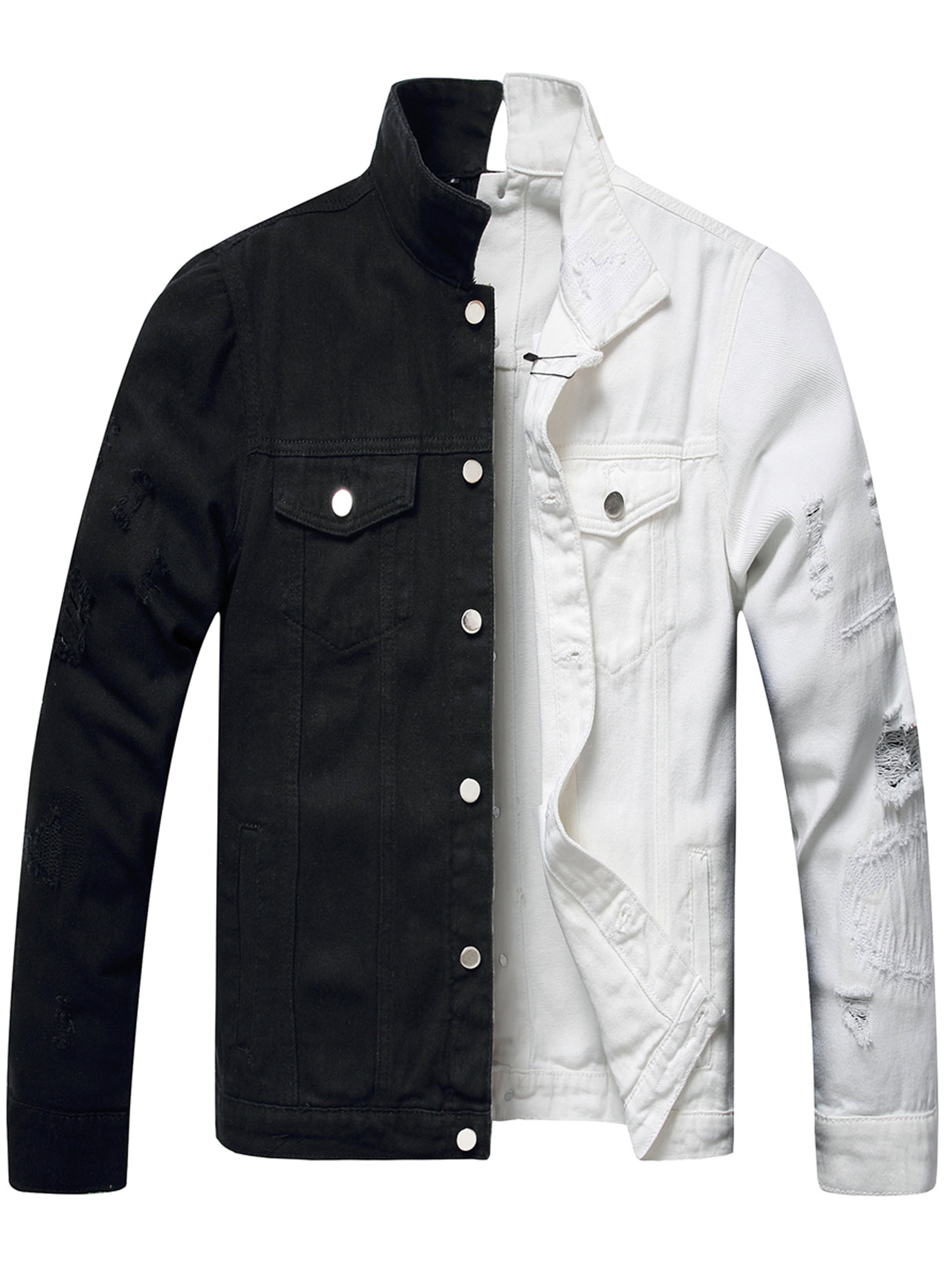 LZLER Black Jean Jacket for Men Ripped Color Block Denim Jacket - Walmart.com