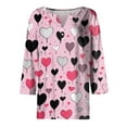 thumbnail image 5 of Valentines Shirts for Women Holiday 3/4 Sleeve Tunic Tops Cute Love Hearts Graphic T-Shirts Loose Button V Neck Pullover Casual Three Quarter Length Blouses Watermelon Red L, 5 of 6