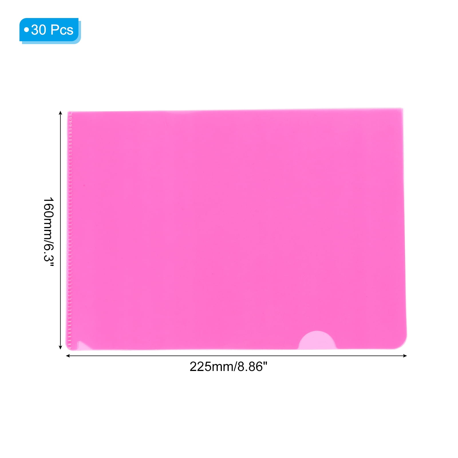 Uxcell L Type Folders 30 Pack A5 Plastic File Project Pockets Clear Paper Document Jacket Sleeves for Office, Pink