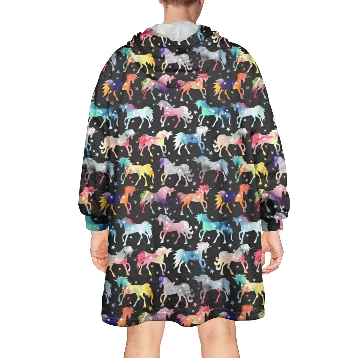Wearable Oversized Blanket,Black Colorful Horse Pattern Wearable Blanket Hoodie for Adults,Cozy Hooded Blankets with Super Pockets,Super Warm Fuzzy Pullover for Women & Men
