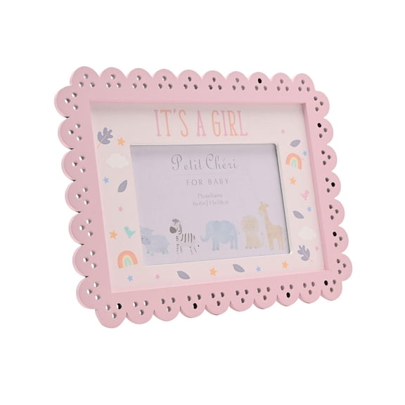 Petit Cheri Scallop Frame 6 x 4 Pink - Its A Girl