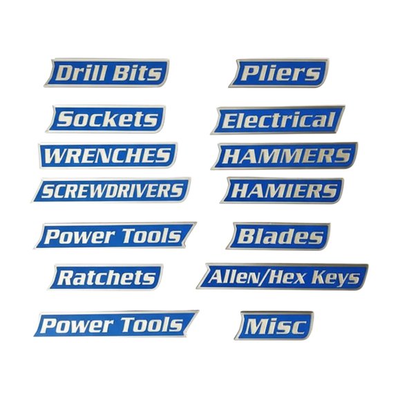 12 Pack of Toolbox Labels, 3D Printed Personalized Tool Box Label , Durable Metal Drawer Labels, for Garage Storage, Multipurpose Tool Boxs Tags, Easy to Stick and Remove