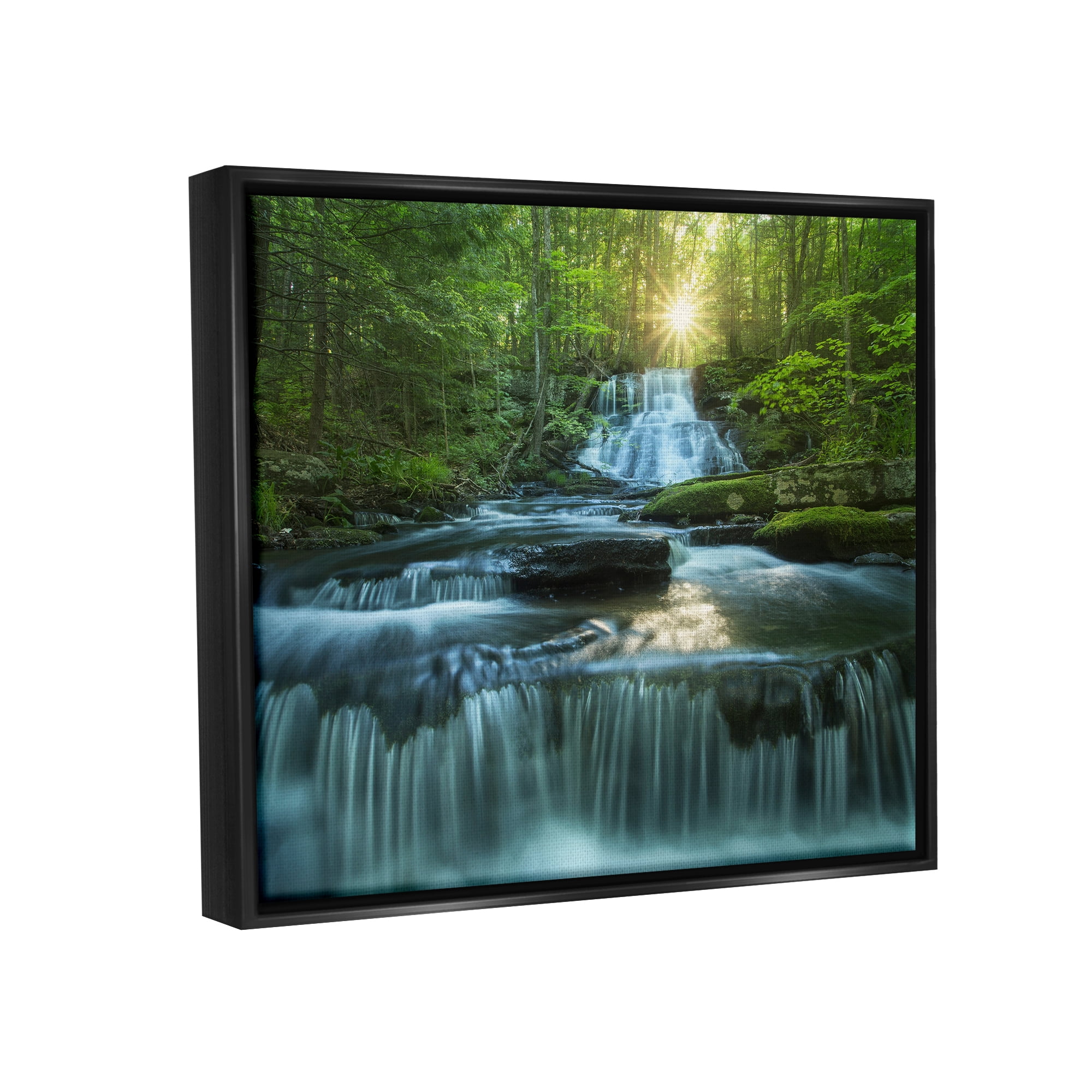 Stupell Industries Rocky Waterfall Landscape Nature Photography Black Floater Framed Art Print Wall Art, 31 x 25