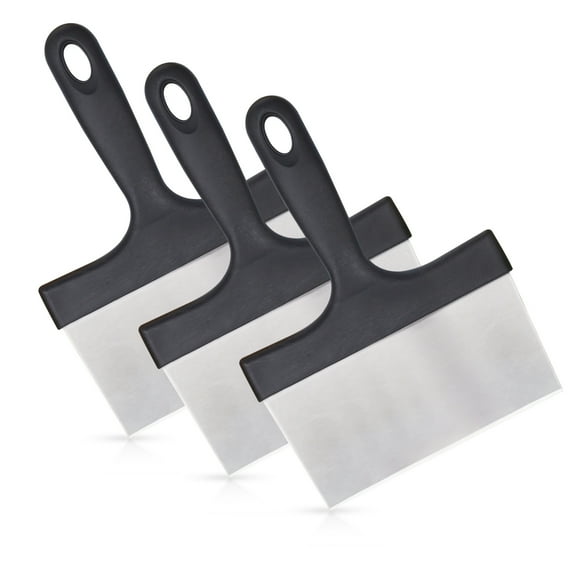 Sekonow 3 Pack Griddle Scraper, Stainless Steel Flat Top Grill Scraper with 5" Handle, Food Scraper Tool Kitchen for Griddle Accessories, Outdoor Barbecue Turner Tools