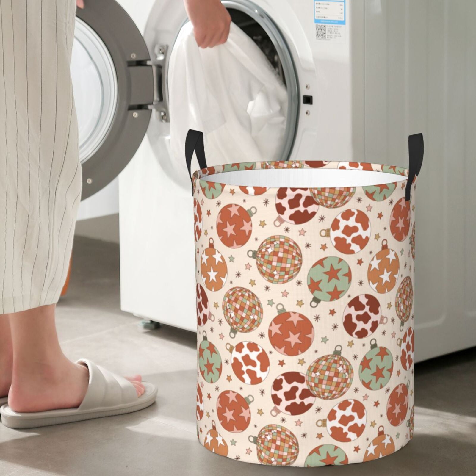 Large Laundry Basket with Handles - Rustic Christmas Ornaments Kids Baby Dirty Clothes Laundry Hamper for Bedroom Aesthetic