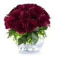thumbnail image 2 of Enova Home Artificial Flowers 18 Heads Silk Roses Fake Flowers Arrangement in Clear Round Glass Vase with Faux Water for Home Office Wedding Decoration (Burgundy), 2 of 4