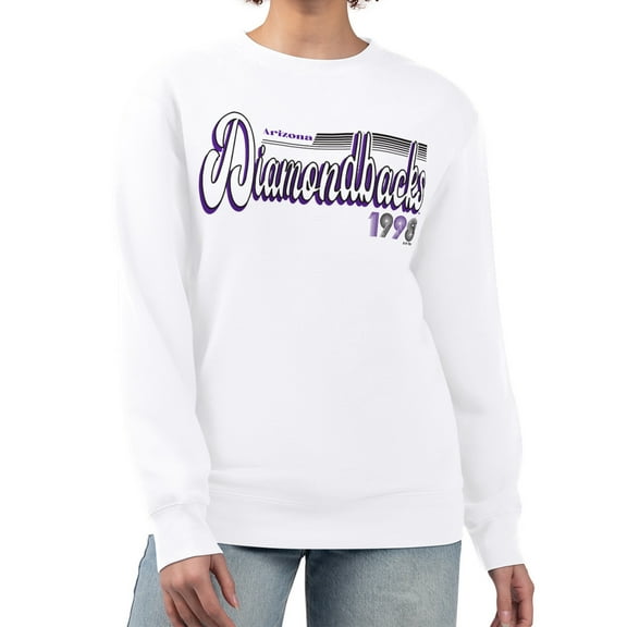 Women's Starter White Arizona Diamondbacks Groovy Script Team Fleece Pullover Sweatshirt