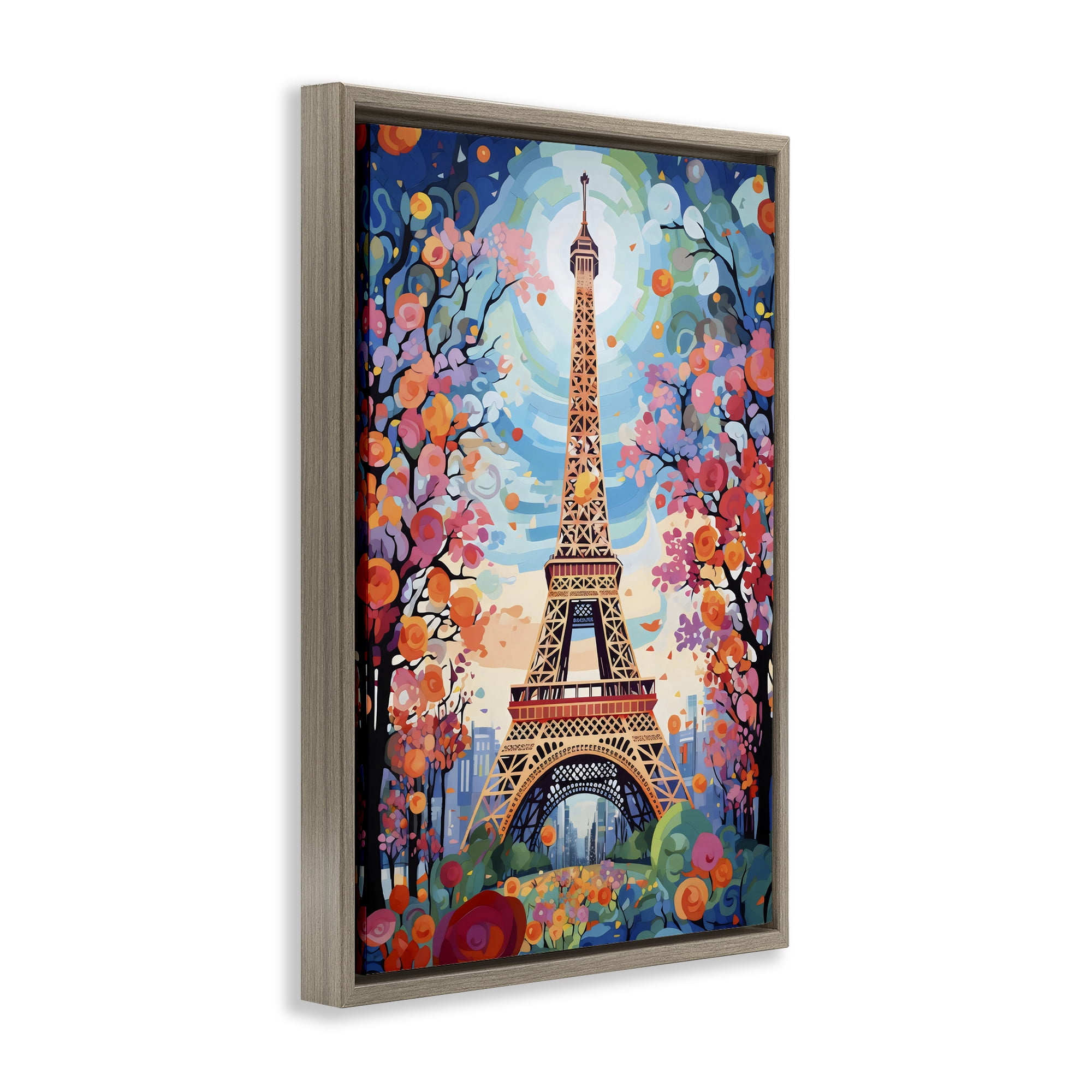 Stupell Industries Eiffel Tower Nighttime Bloom Brown Framed Floater Canvas Wall Art, design by Creative Studio