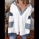 thumbnail image 4 of Sudadera de Mujer de Gran Tamaño con Cuello de Patchwork y Rayas de Colores Contrastantes, Estilo Informal. S, 4 of 7