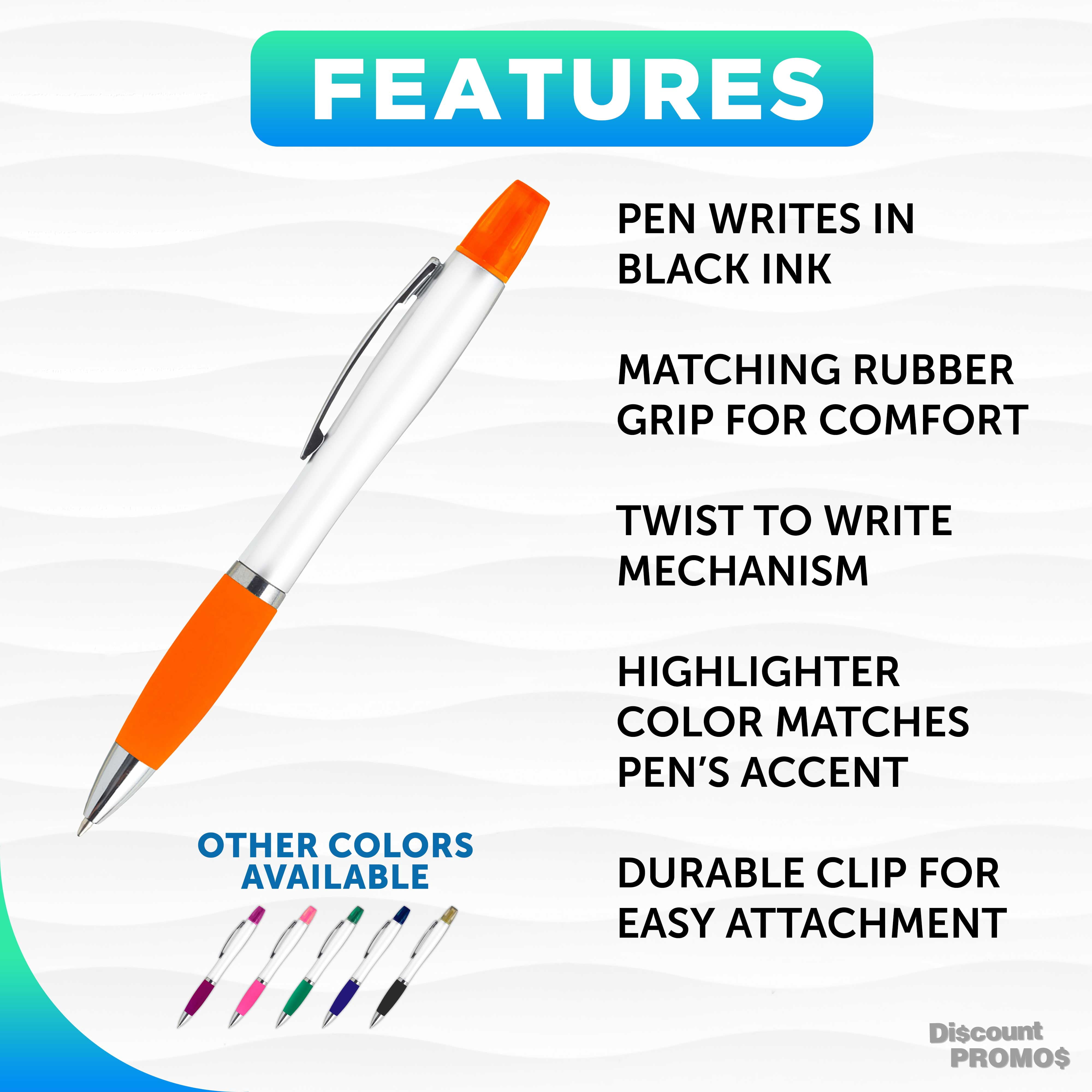 10 Plastic Highlighter Pens Pack - Rubber Grip, Black Ink - Orange