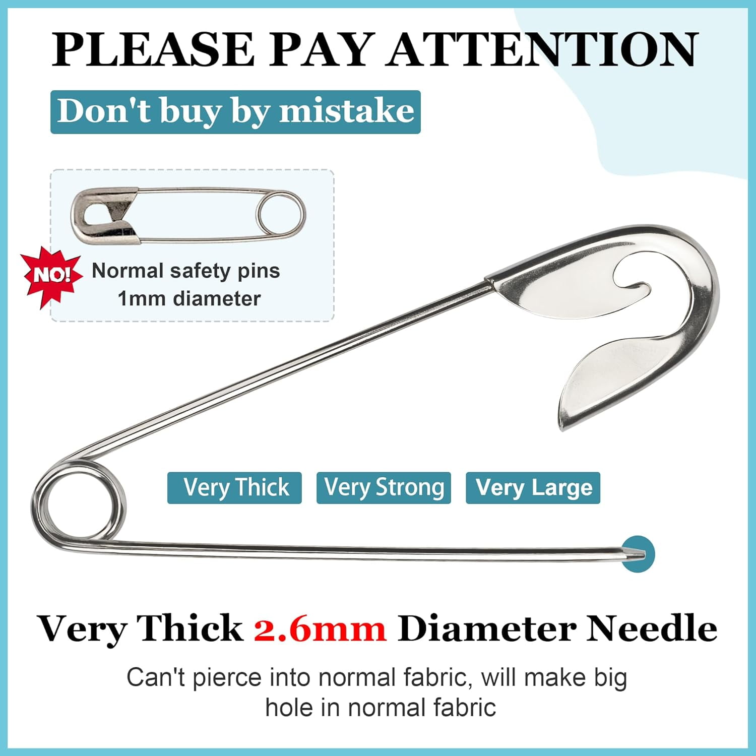 ABCISI 15 Pcs Large Safety Pins, 5.5 Inch Heavy Duty Safety Pins for Thick Fabric, Stainless Steel Giant Safety Pins for Clothes Blankets Crafts and Decorations Outdoor (Silver)