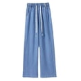 thumbnail image 2 of Pantalones casuales para mujer, jeans Tencel, diseño fino para mujer, cintura alta, sensación de caída, pantalones casuales de pierna ancha de seda de hielo de primavera y otoño, personalidad, 2 of 5