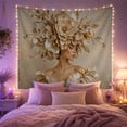 thumbnail image 2 of Black Woman Among Cream Peonies Against Golden Beige, Dreamy Abstract for Art Lovers, Botanical Portrait Decor, Housewarming Gift, Tapestry Wall Hanging for Bedroom and Studio, 2 of 7