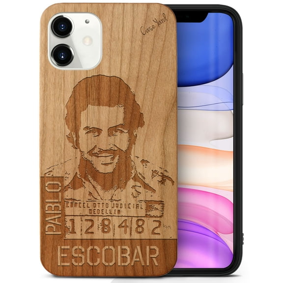 Case Yard Wooden Case Outside Soft TPU Silicone Slim Fit Shockproof Wood Protective Phone Cover for Girls Boys Men and Women Supports Wireless Charging Pablo Escobar Mugshot Design case for iPhone-11