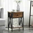 thumbnail image 2 of VECELO Nightstands Set of 2, Industrial End Table with 1-Drawer & Storage Shelf, Small Bedside Table Organizer for Small Space, Side Table for Bedroom Living Room, Brown, 2 of 9