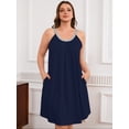 thumbnail image 4 of SHOWMALL Sleeveless Nightgowns for Plus Women Sleepwear Wide Strap Sleep Shirt Pleated Scoopneck Lounge Dress with PocketsNavy Blue 3X, 4 of 7