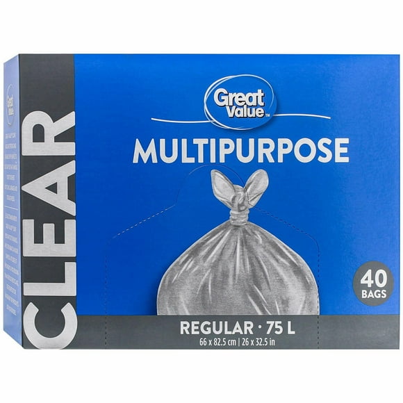 Great Value Regular Clear Multipurpose Bags, 75L , 40bags